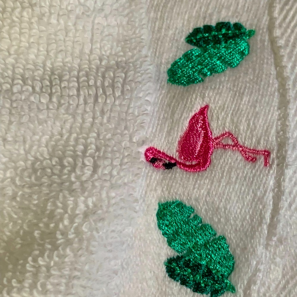 Ocean Shores Pink Flamingo & Green Tropical Leaves, on each side Embroidered NWT